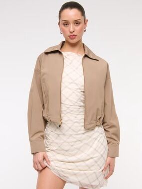 NWT Abercrombie & Fitch Cinched Double-Zip Jacket light Brown Gold Hardware